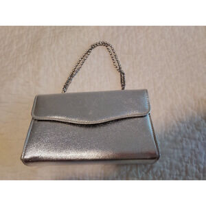 Vintage Silver Purse Dressy 8 x 5 Inch Size with Rhinestone Handle Fancy wedding